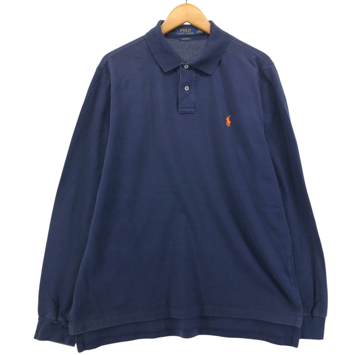 Ralph Lauren POLO RALPH LAUREN CUSTOM FIT long sleeve polo shirt, men's size XL cotton navy blue type Vintage Second Hand