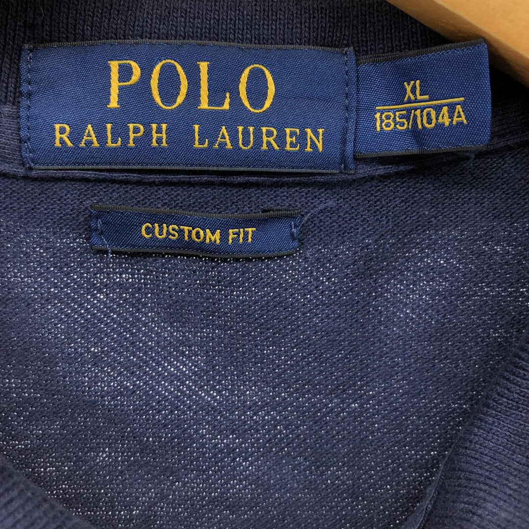 Ralph Lauren POLO RALPH LAUREN CUSTOM FIT long sleeve polo shirt, men's size XL cotton navy blue type Vintage Second Hand