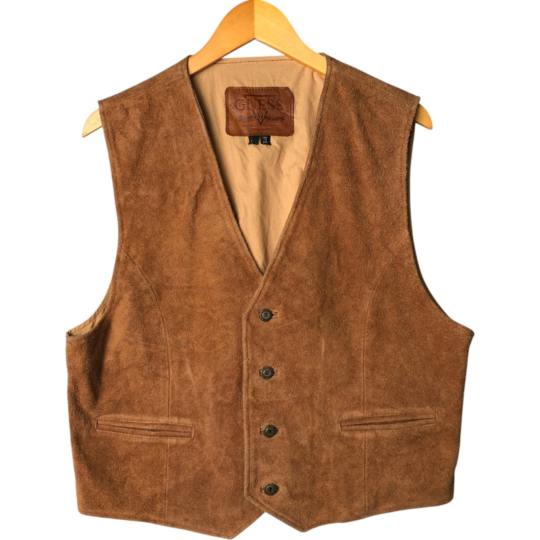 Guess Open-Front Suede and Leather Vest, Men's Size L Suede leather brown type Vintage Second Hand