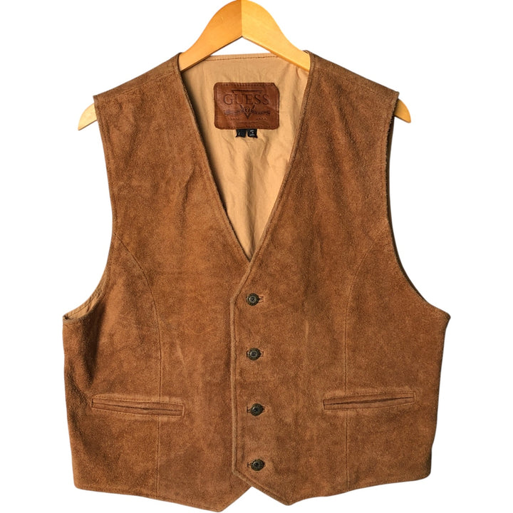 Guess Open-Front Suede and Leather Vest, Men's Size L Suede leather brown type Vintage Second Hand