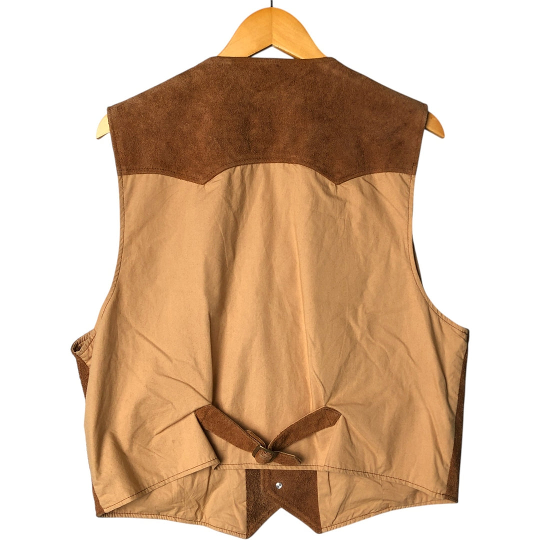 Guess Open-Front Suede and Leather Vest, Men's Size L Suede leather brown type Vintage Second Hand