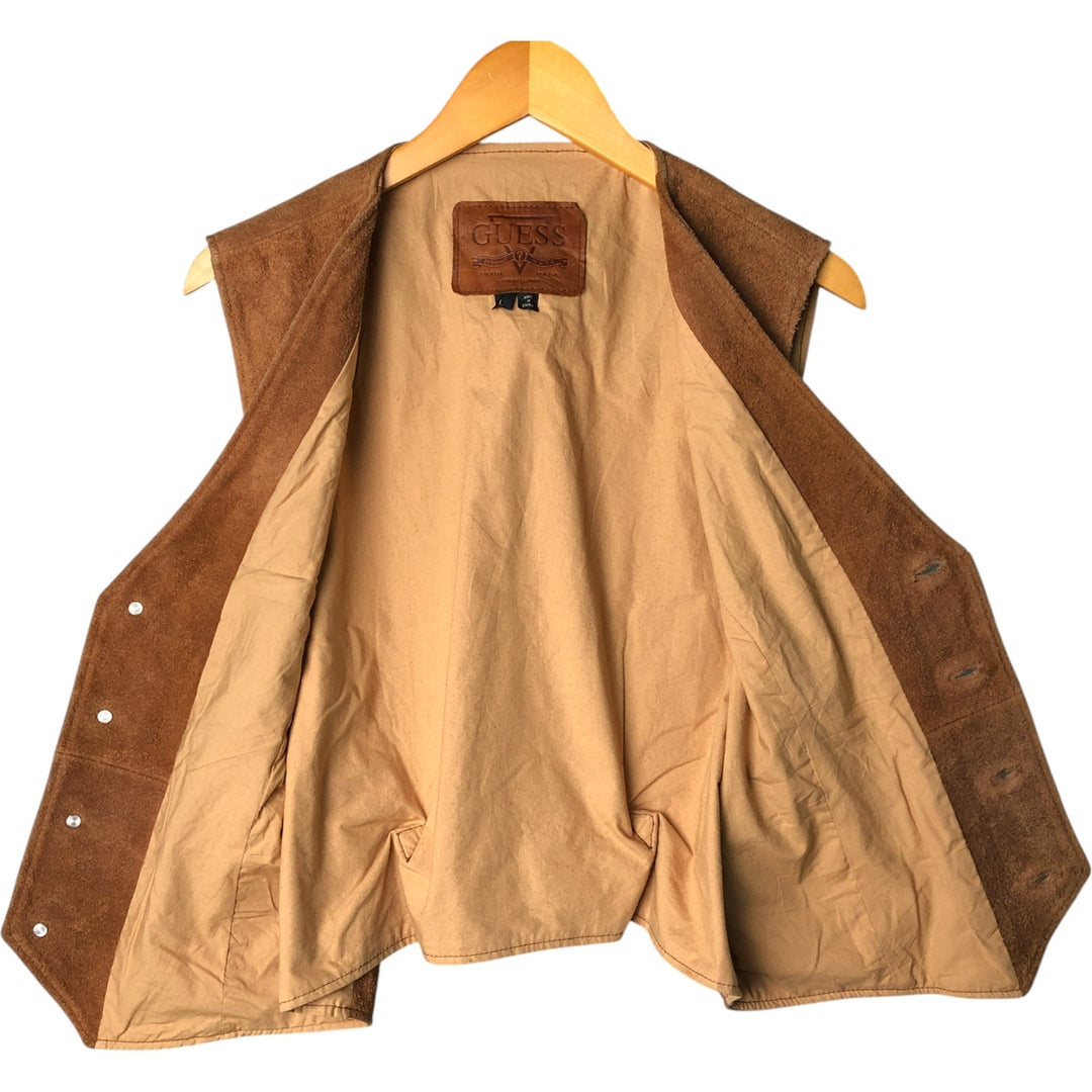 Guess Open-Front Suede and Leather Vest, Men's Size L Suede leather brown type Vintage Second Hand