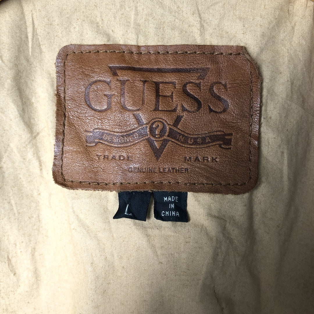 Guess Open-Front Suede and Leather Vest, Men's Size L Suede leather brown type Vintage Second Hand