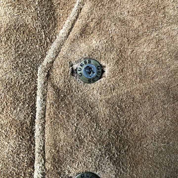Guess Open-Front Suede and Leather Vest, Men's Size L Suede leather brown type Vintage Second Hand