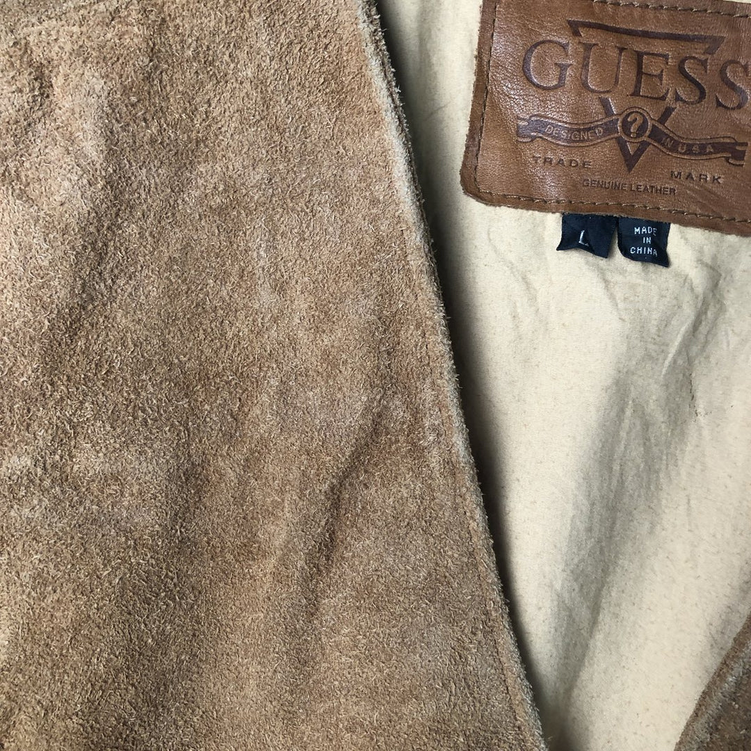 Guess Open-Front Suede and Leather Vest, Men's Size L Suede leather brown type Vintage Second Hand