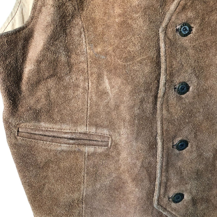 Guess Open-Front Suede and Leather Vest, Men's Size L Suede leather brown type Vintage Second Hand