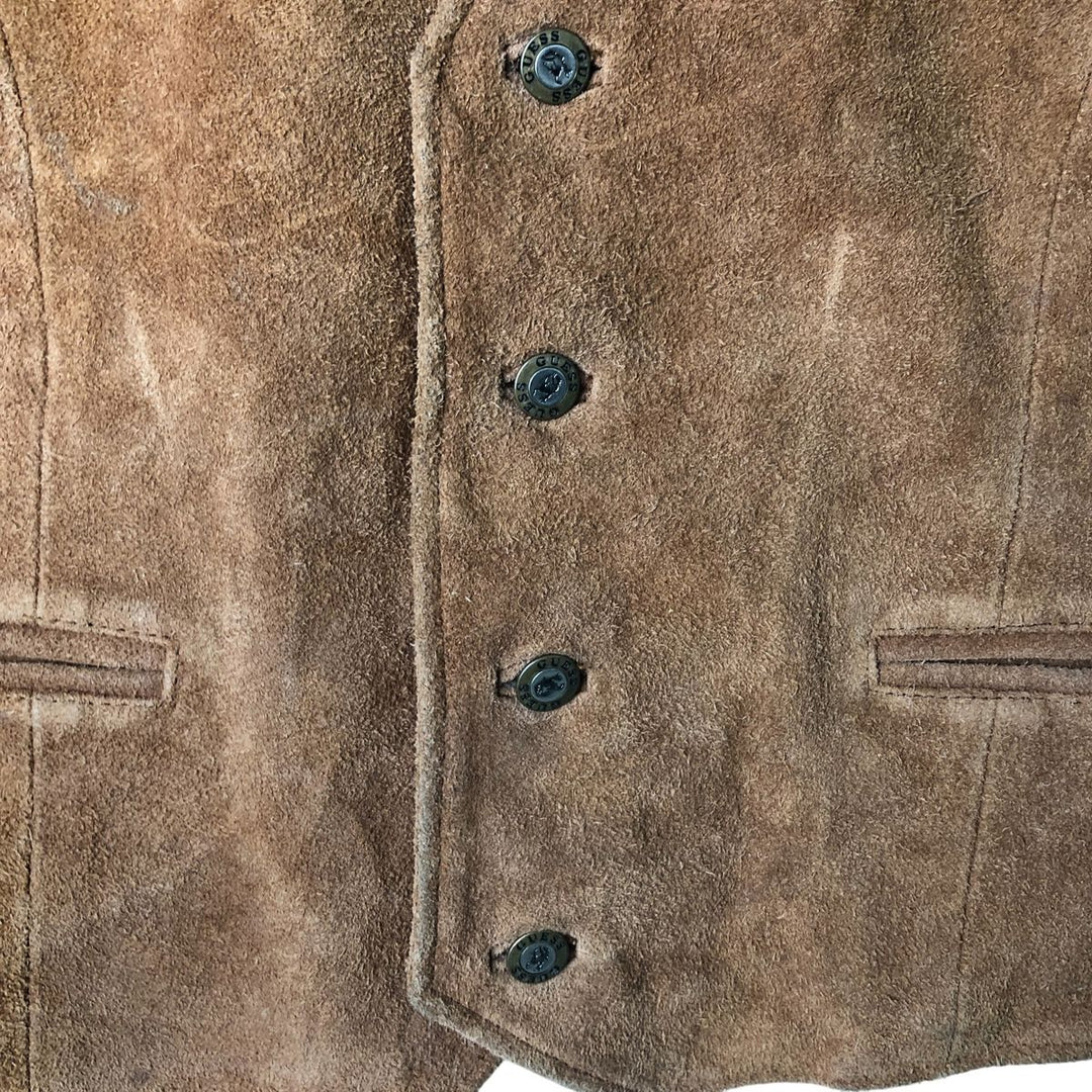 Guess Open-Front Suede and Leather Vest, Men's Size L Suede leather brown type Vintage Second Hand