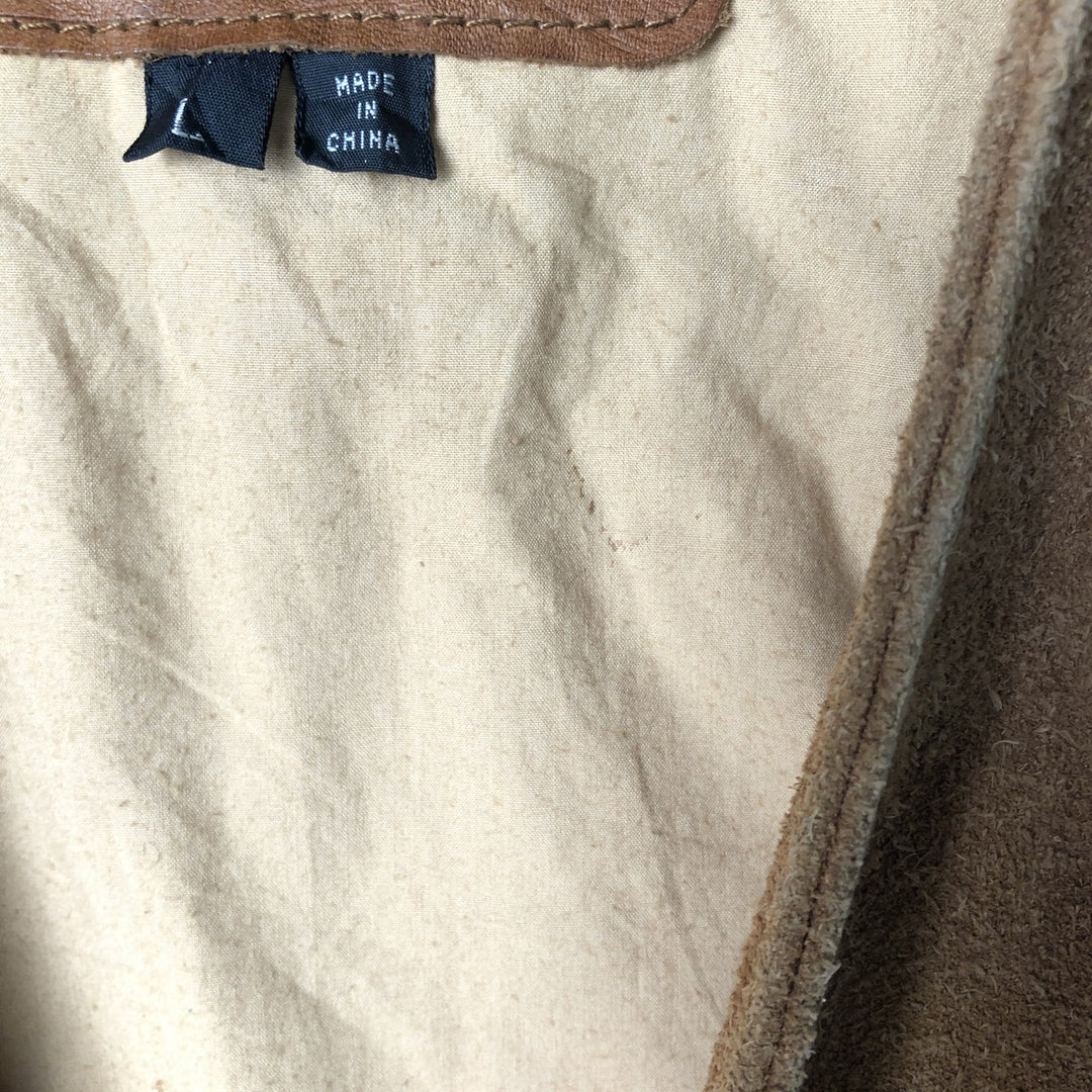Guess Open-Front Suede and Leather Vest, Men's Size L Suede leather brown type Vintage Second Hand