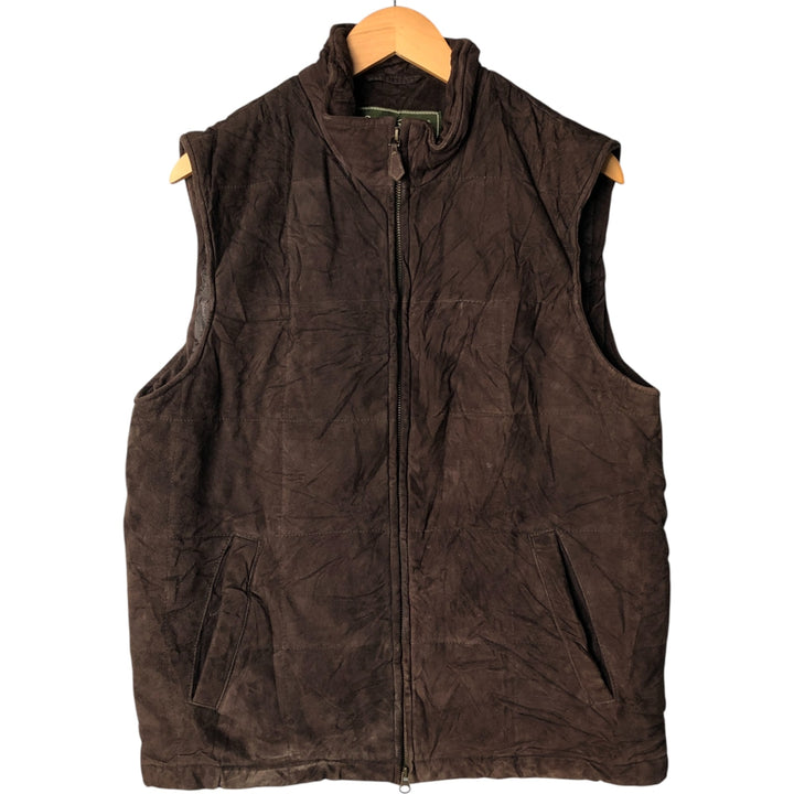 Eddie Bauer padded leather vest, men's size M genuine leather brown type Vintage Second Hand