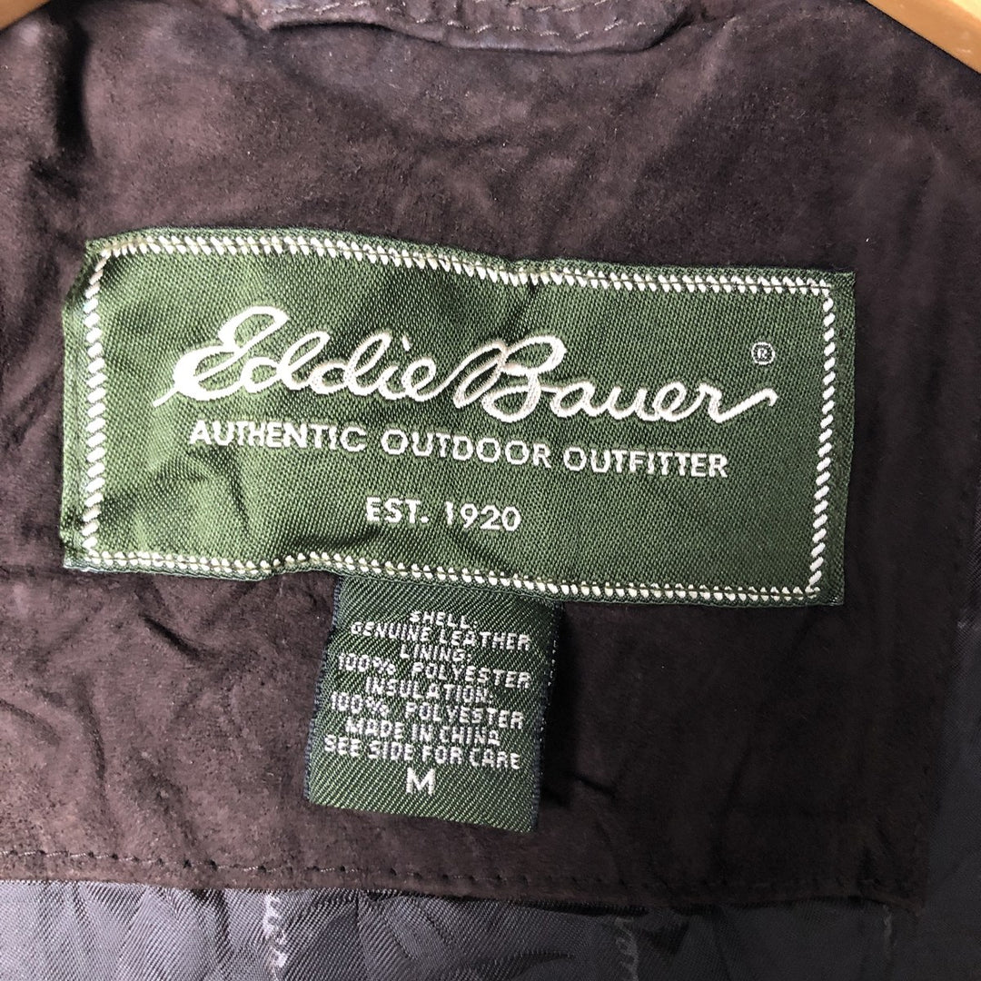 Eddie Bauer padded leather vest, men's size M genuine leather brown type Vintage Second Hand
