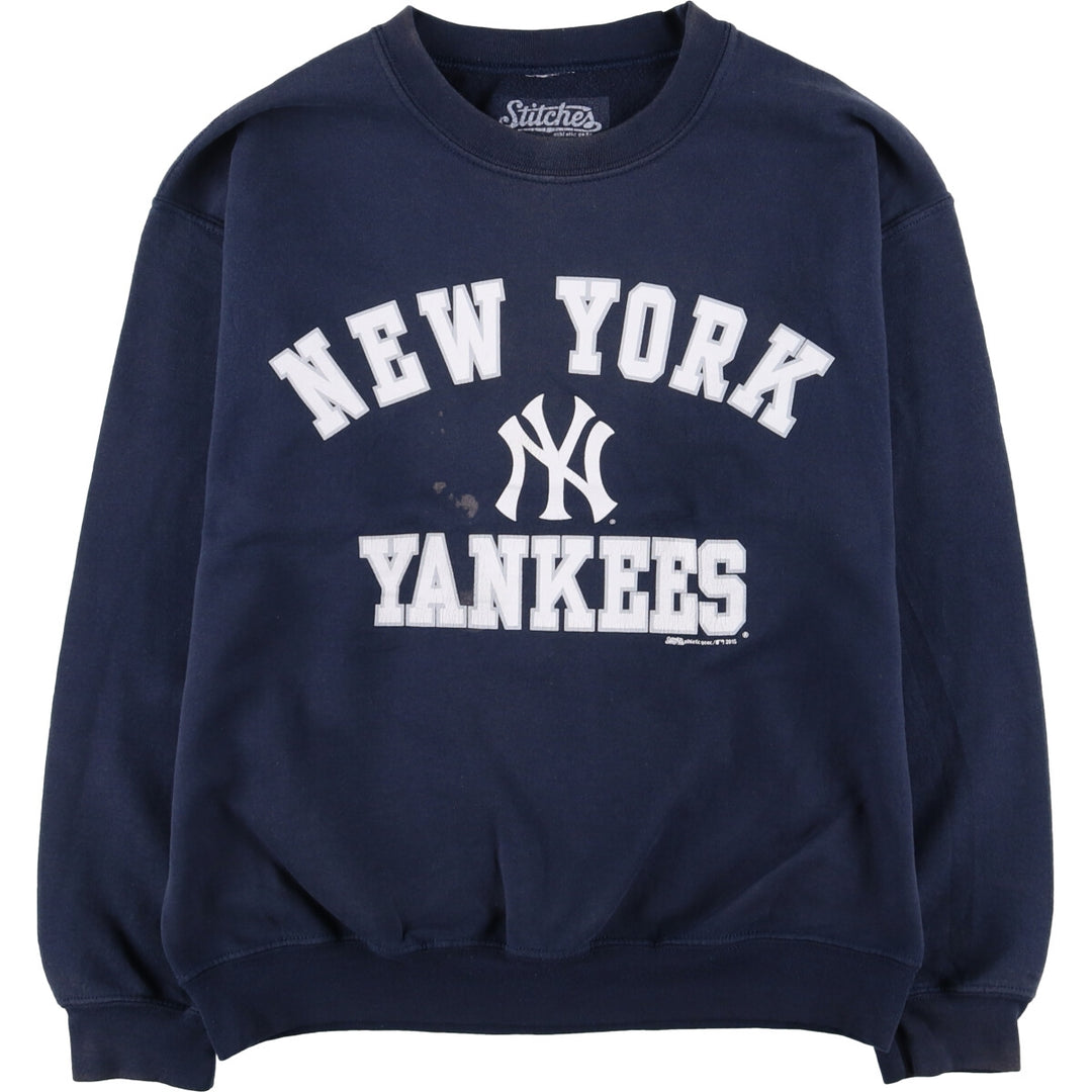 STITCHES MLB NEW YORK YANKEES Printed Sweatshirt, Men's Size M cotton navy blue type Vintage Second Hand