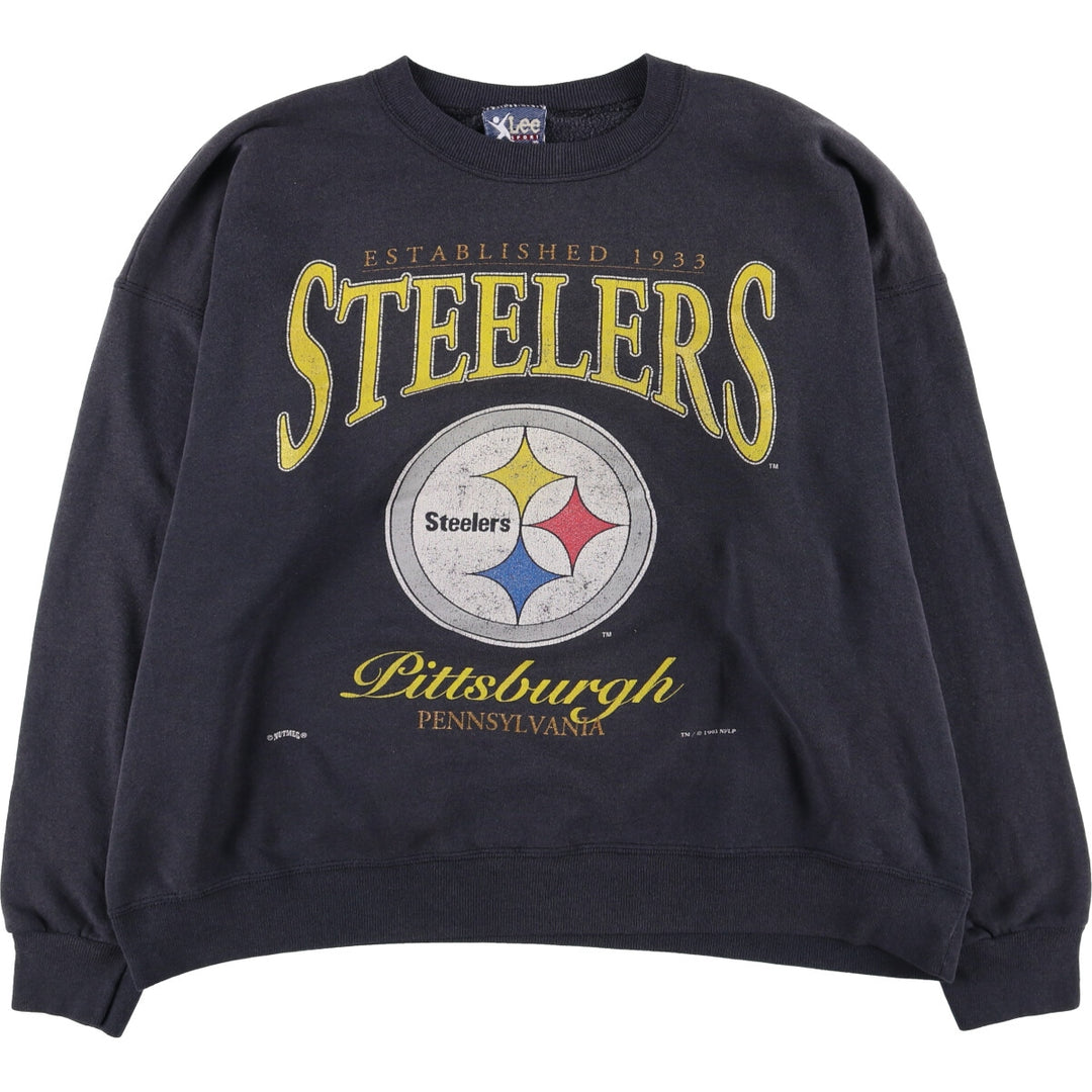 90'S Lee SPORT NFL Pittsburgh Steelers Print Sweatshirt, Made in USA, Men's XXL cotton Charcoal Vintage Second Hand