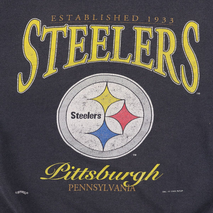 90'S Lee SPORT NFL Pittsburgh Steelers Print Sweatshirt, Made in USA, Men's XXL cotton Charcoal Vintage Second Hand