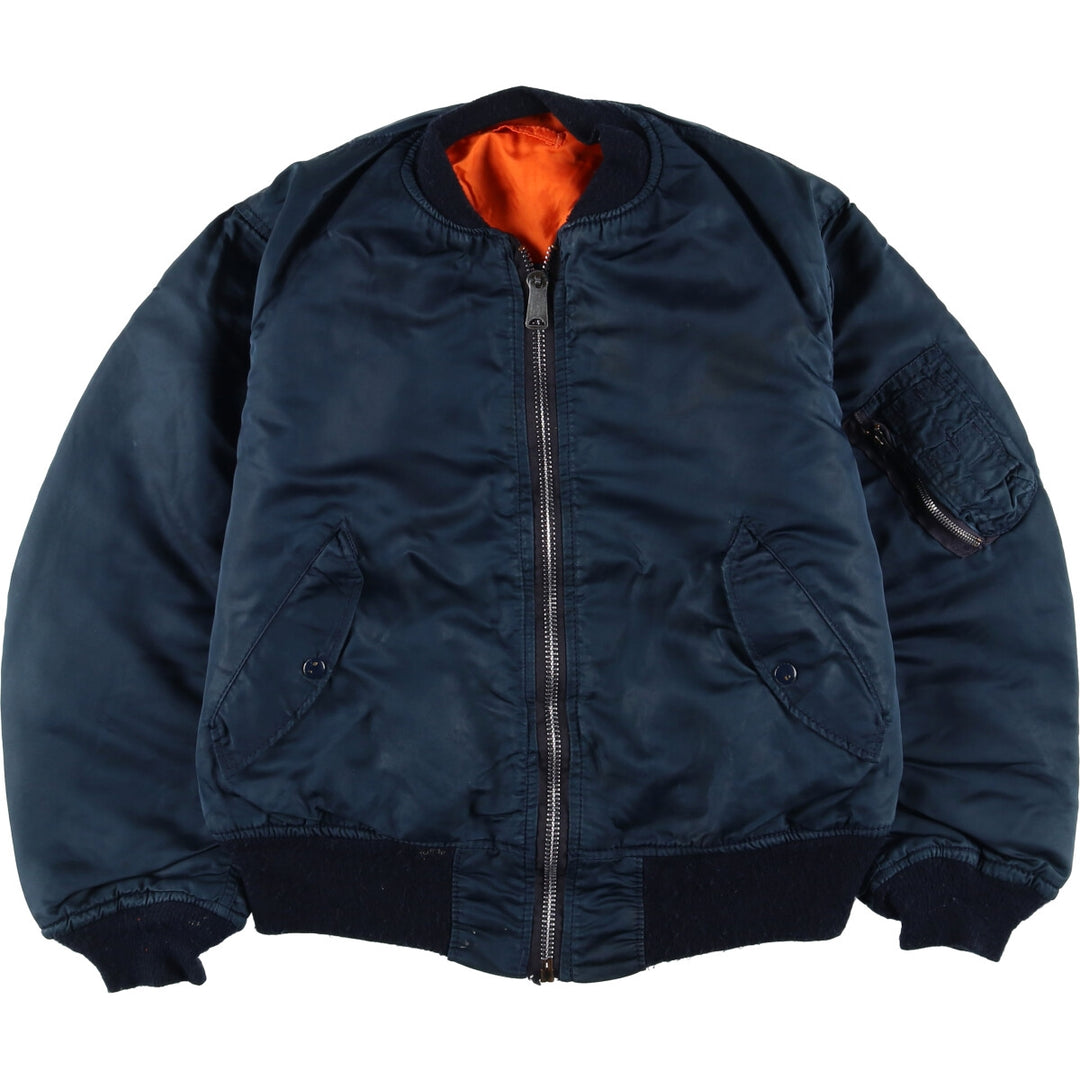 Alpha MA-1 style padded military flight jacket, made in the USA, men's size M. Nylon navy blue type Vintage Second Hand