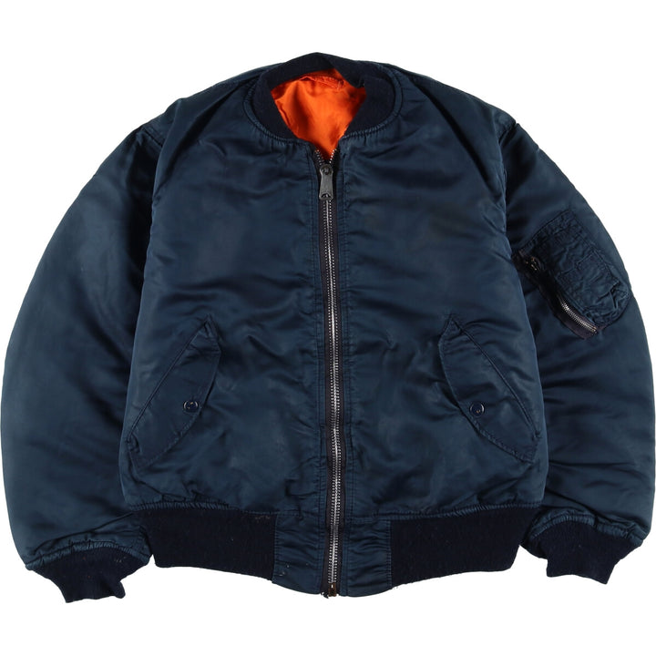 Alpha MA-1 style padded military flight jacket, made in the USA, men's size M. Nylon navy blue type Vintage Second Hand