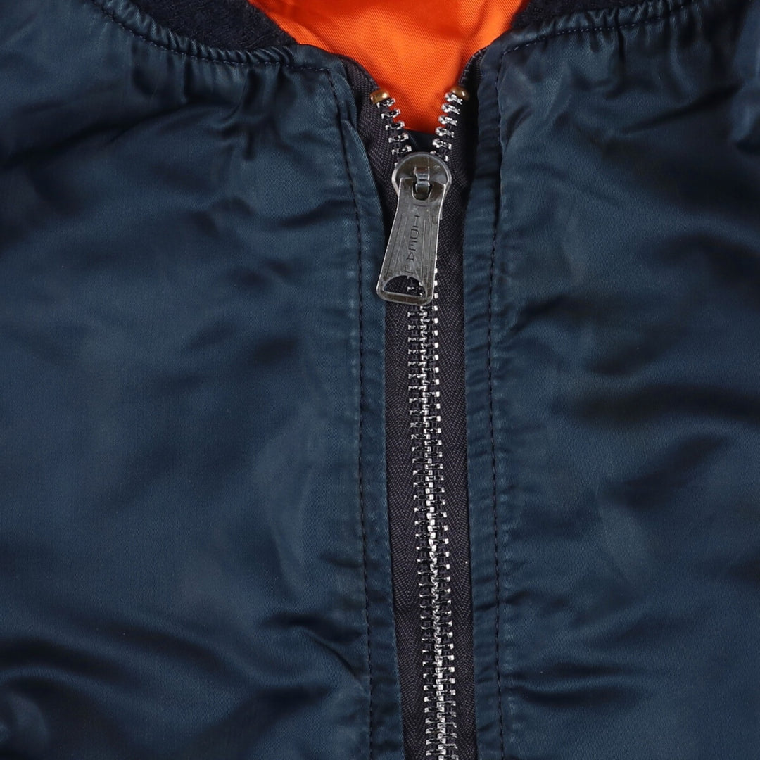 Alpha MA-1 style padded military flight jacket, made in the USA, men's size M. Nylon navy blue type Vintage Second Hand