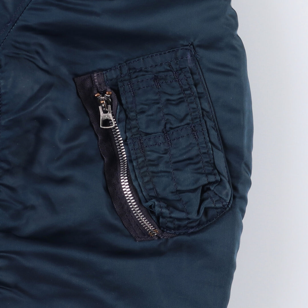 Alpha MA-1 style padded military flight jacket, made in the USA, men's size M. Nylon navy blue type Vintage Second Hand