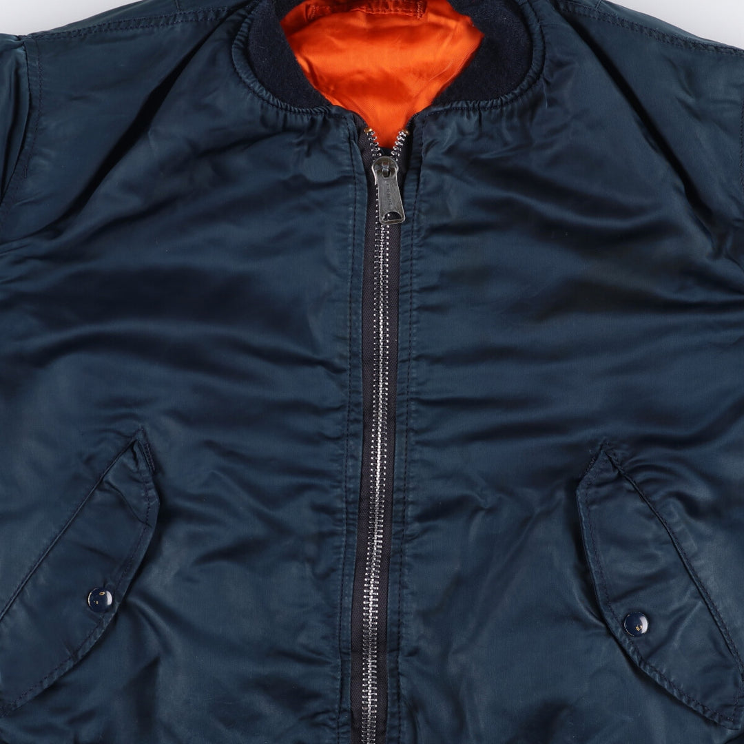 Alpha MA-1 style padded military flight jacket, made in the USA, men's size M. Nylon navy blue type Vintage Second Hand