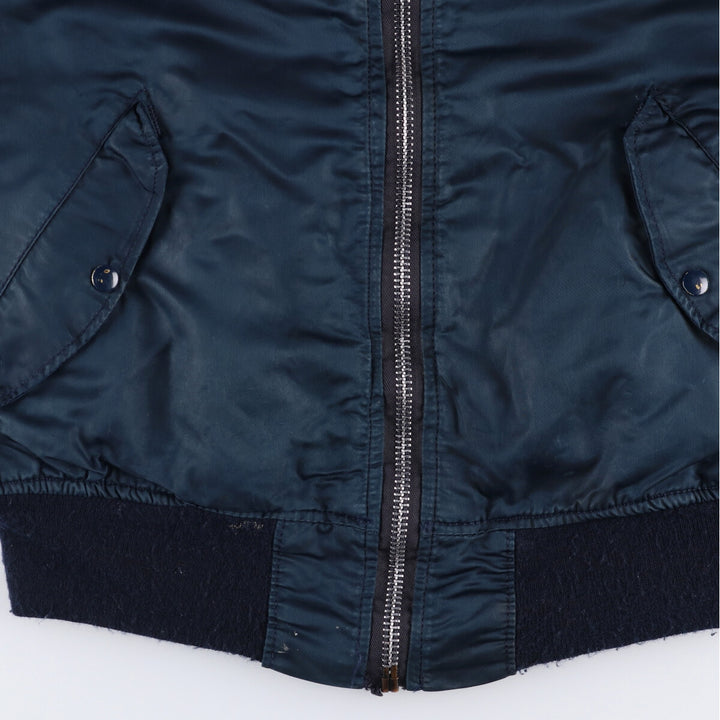 Alpha MA-1 style padded military flight jacket, made in the USA, men's size M. Nylon navy blue type Vintage Second Hand