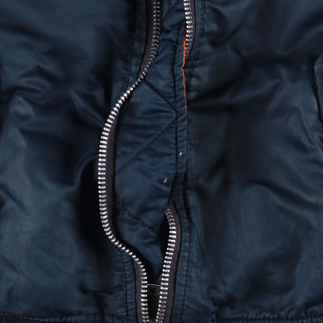 Alpha MA-1 style padded military flight jacket, made in the USA, men's size M. Nylon navy blue type Vintage Second Hand