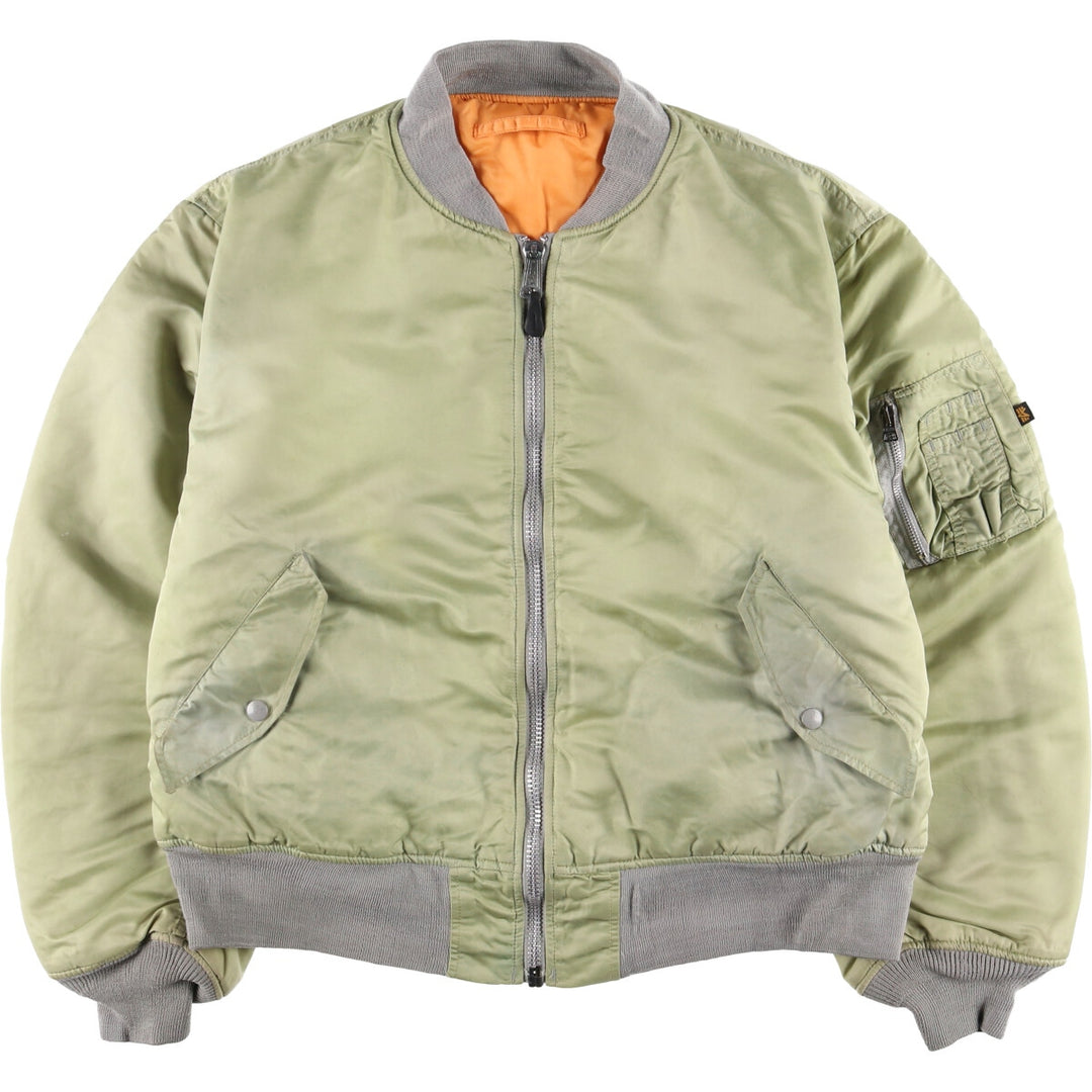 90'S civilian Alpha MA-1 style padded military flight jacket, men's size XL, vintage Nylon Khaki type Vintage Second Hand