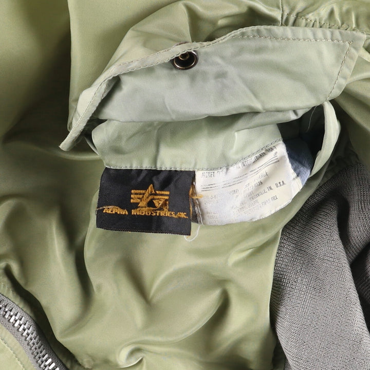 90'S civilian Alpha MA-1 style padded military flight jacket, men's size XL, vintage Nylon Khaki type Vintage Second Hand