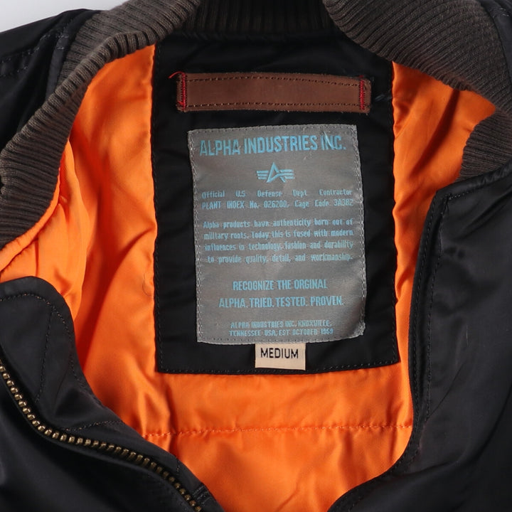 Civilian Alpha MA-1 style padded military flight jacket, men's size M Nylon black type Vintage Second Hand