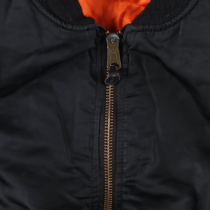 Alpha MA-1 style padded military flight jacket, made in the USA, size L (men's size L). Nylon black type Vintage Second Hand