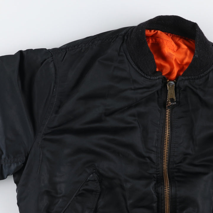 Alpha MA-1 style padded military flight jacket, made in the USA, size L (men's size L). Nylon black type Vintage Second Hand