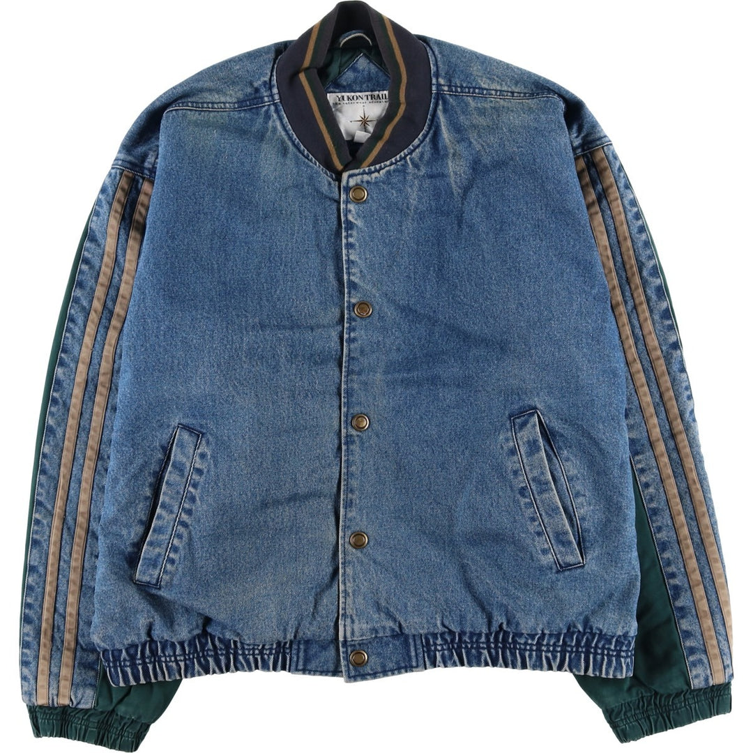 90'S YUKON TRAIL padded denim varsity jacket, men's size L, vintage cotton blue type Vintage Second Hand