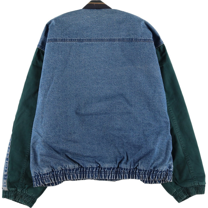 90'S YUKON TRAIL padded denim varsity jacket, men's size L, vintage cotton blue type Vintage Second Hand