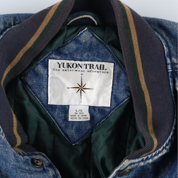 90'S YUKON TRAIL padded denim varsity jacket, men's size L, vintage cotton blue type Vintage Second Hand