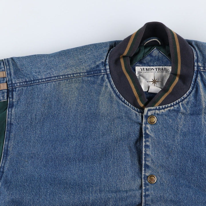 90'S YUKON TRAIL padded denim varsity jacket, men's size L, vintage cotton blue type Vintage Second Hand