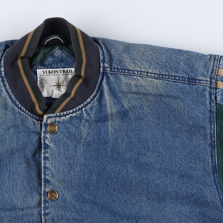90'S YUKON TRAIL padded denim varsity jacket, men's size L, vintage cotton blue type Vintage Second Hand