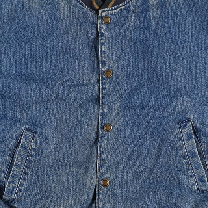90'S YUKON TRAIL padded denim varsity jacket, men's size L, vintage cotton blue type Vintage Second Hand