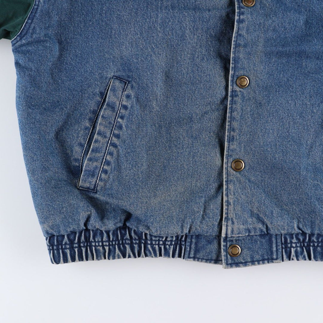 90'S YUKON TRAIL padded denim varsity jacket, men's size L, vintage cotton blue type Vintage Second Hand