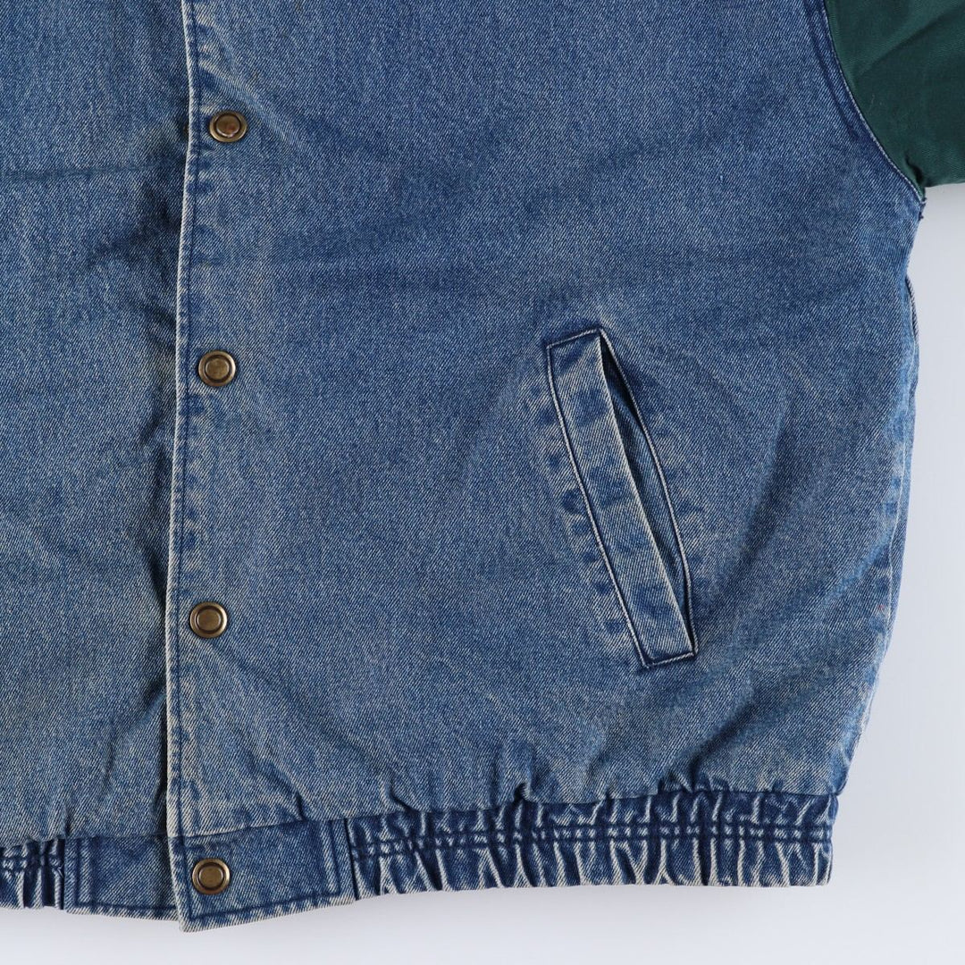 90'S YUKON TRAIL padded denim varsity jacket, men's size L, vintage cotton blue type Vintage Second Hand