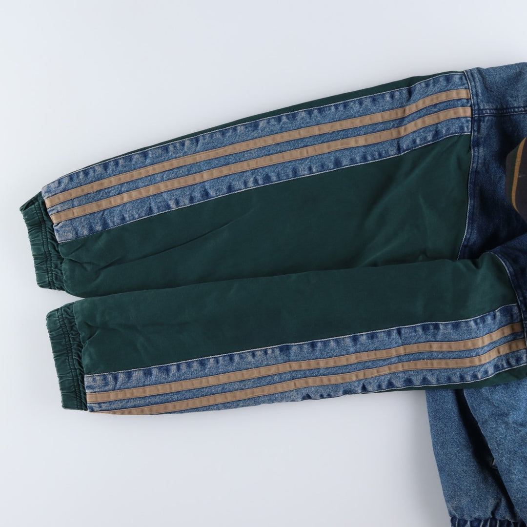 90'S YUKON TRAIL padded denim varsity jacket, men's size L, vintage cotton blue type Vintage Second Hand