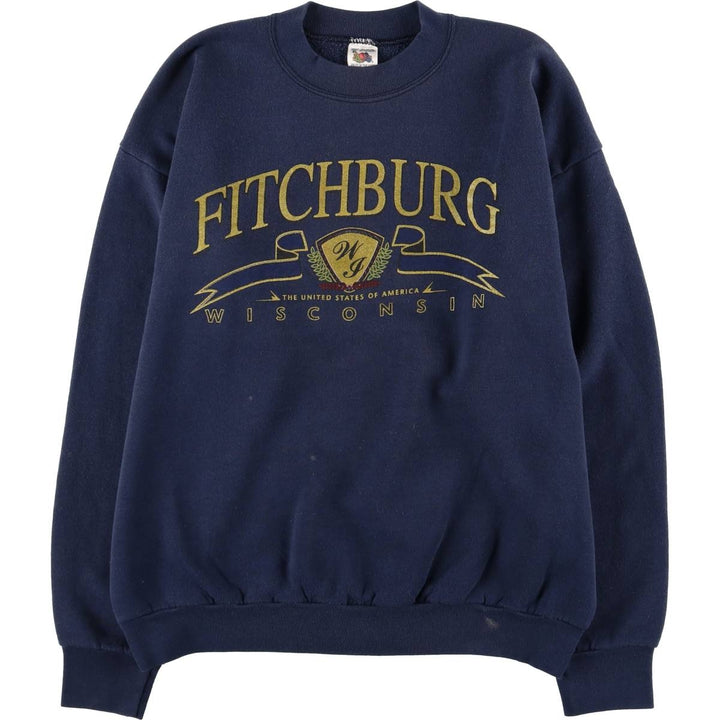 90'S Fruit of the Loom printed sweatshirt, made in the USA, men's XL size, vintage cotton navy blue type Vintage Second Hand