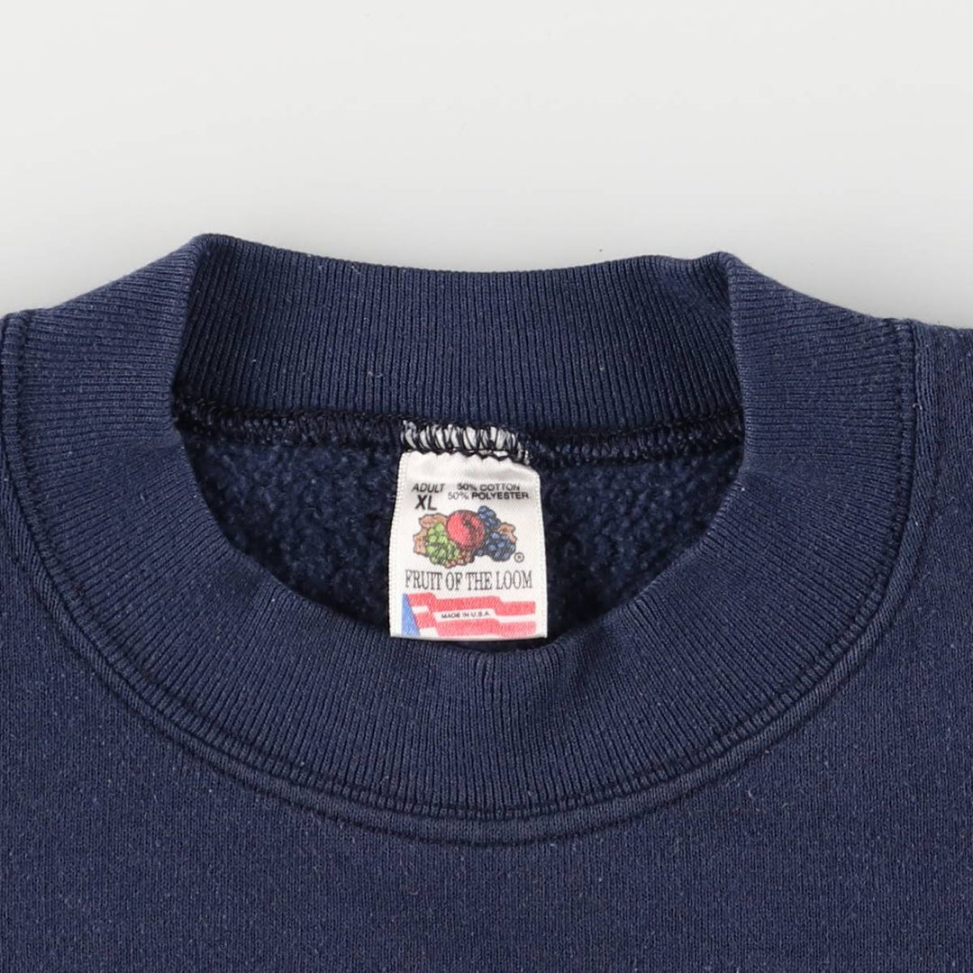 90'S Fruit of the Loom printed sweatshirt, made in the USA, men's XL size, vintage cotton navy blue type Vintage Second Hand