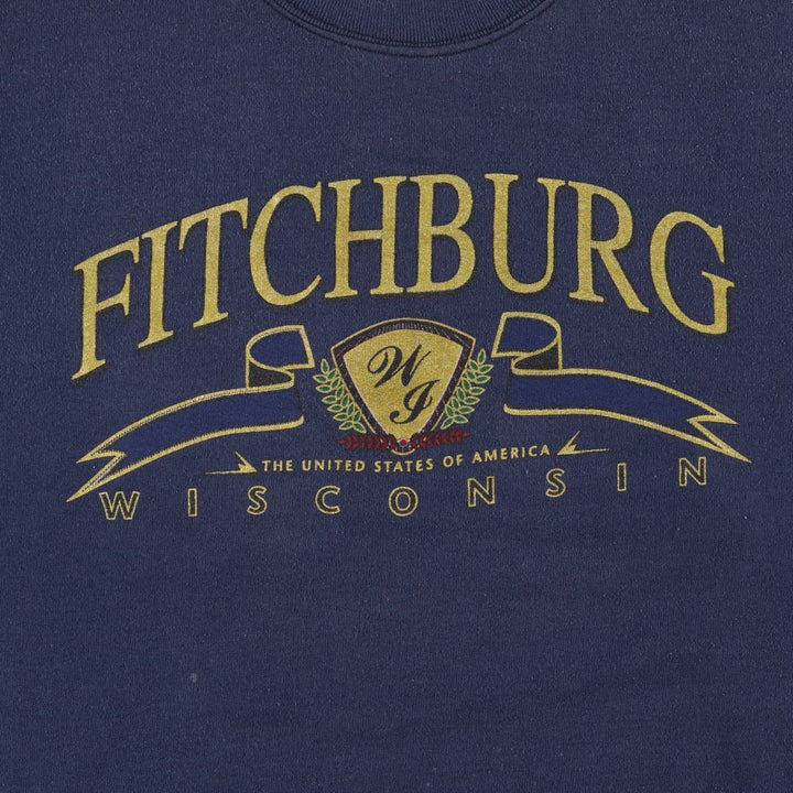 90'S Fruit of the Loom printed sweatshirt, made in the USA, men's XL size, vintage cotton navy blue type Vintage Second Hand