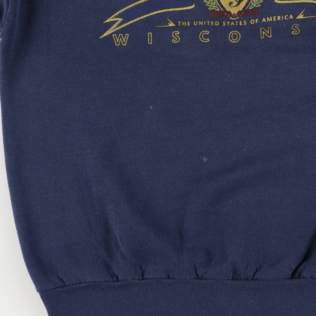 90'S Fruit of the Loom printed sweatshirt, made in the USA, men's XL size, vintage cotton navy blue type Vintage Second Hand