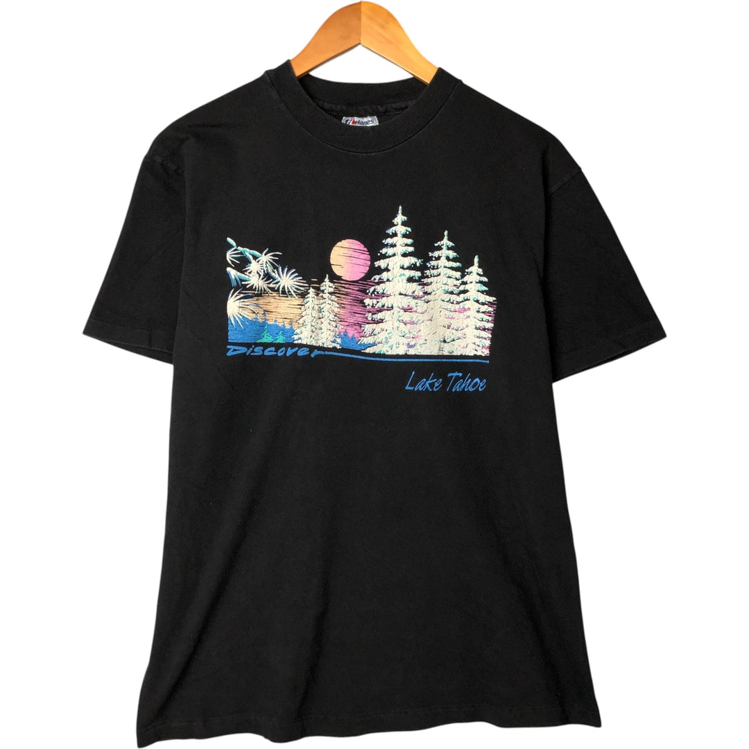 Vintage 80'S Hanes BEEFY-T Blue Tag Printed T-Shirt Made in USA Men's Size L cotton black type Vintage Second Hand