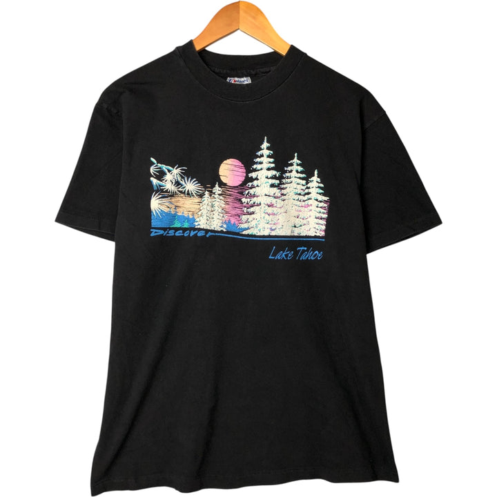 Vintage 80'S Hanes BEEFY-T Blue Tag Printed T-Shirt Made in USA Men's Size L cotton black type Vintage Second Hand