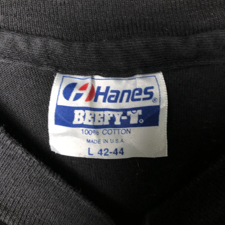 Vintage 80'S Hanes BEEFY-T Blue Tag Printed T-Shirt Made in USA Men's Size L cotton black type Vintage Second Hand