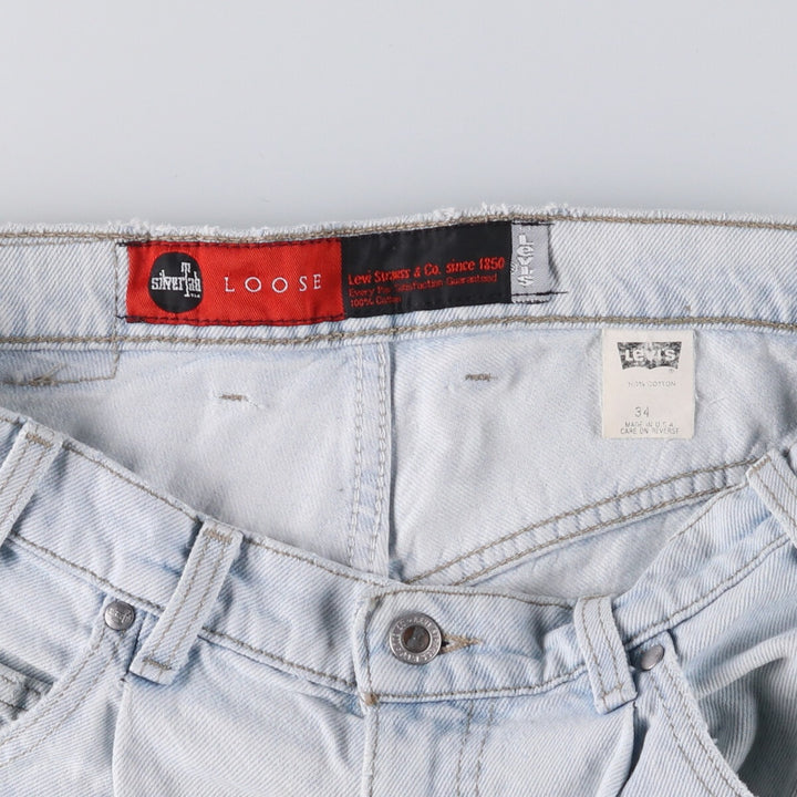 90'S Vintage Levi's Silver Tab Loose Denim Shorts, Made in USA, Men's Size 34 cotton Blue type light blue Vintage Second Hand