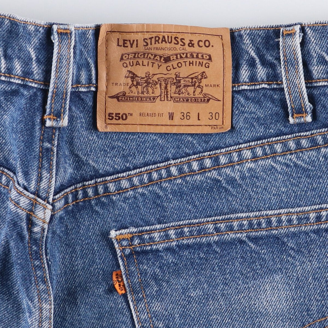 90'S Levi's 550 Relaxed Fit Orange Tab Denim Shorts Made in USA Men's W36 Vintage cotton blue type Vintage Second Hand