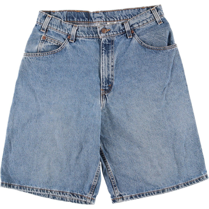 90'S Levi's 565 Wide Leg Denim Shorts with Orange Tab, Made in USA, Men's Size W33, Vintage cotton blue type Vintage Second Hand