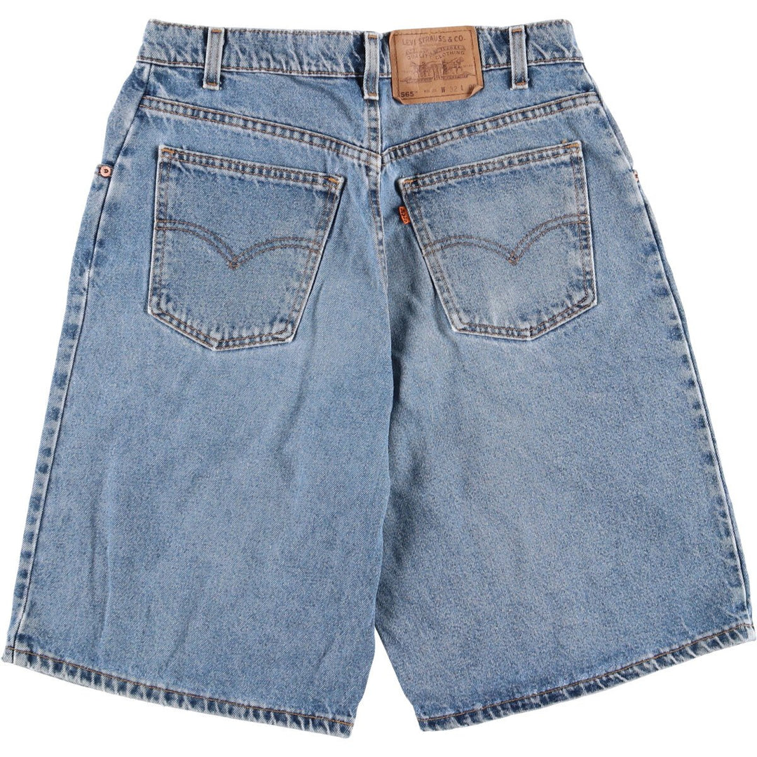 90'S Levi's 565 Wide Leg Denim Shorts with Orange Tab, Made in USA, Men's Size W33, Vintage cotton blue type Vintage Second Hand