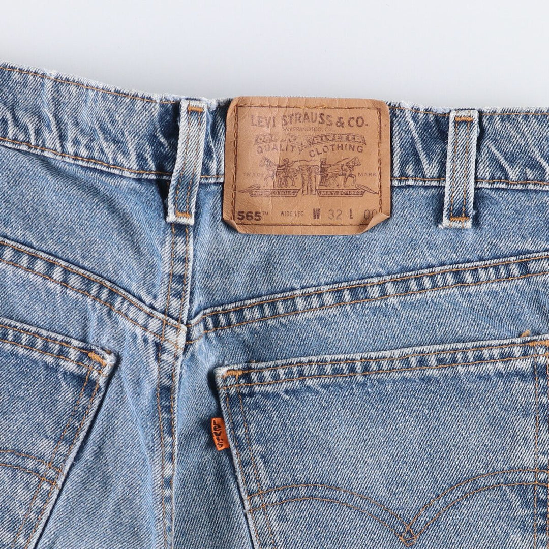 90'S Levi's 565 Wide Leg Denim Shorts with Orange Tab, Made in USA, Men's Size W33, Vintage cotton blue type Vintage Second Hand
